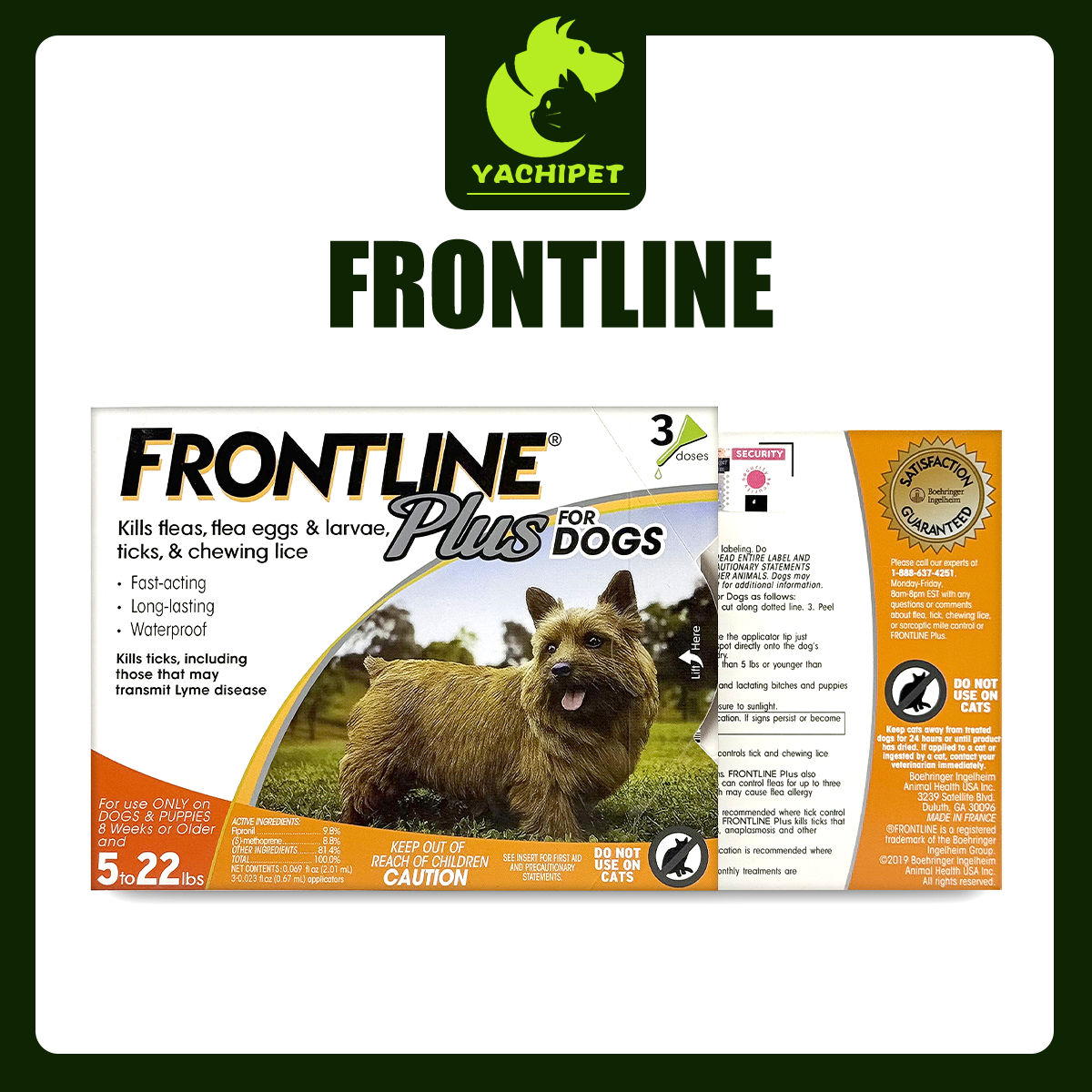 Frontline Plus for Dogs (5-22 lbs) – Flea, Tick, and Lice Treatment – 3 Doses