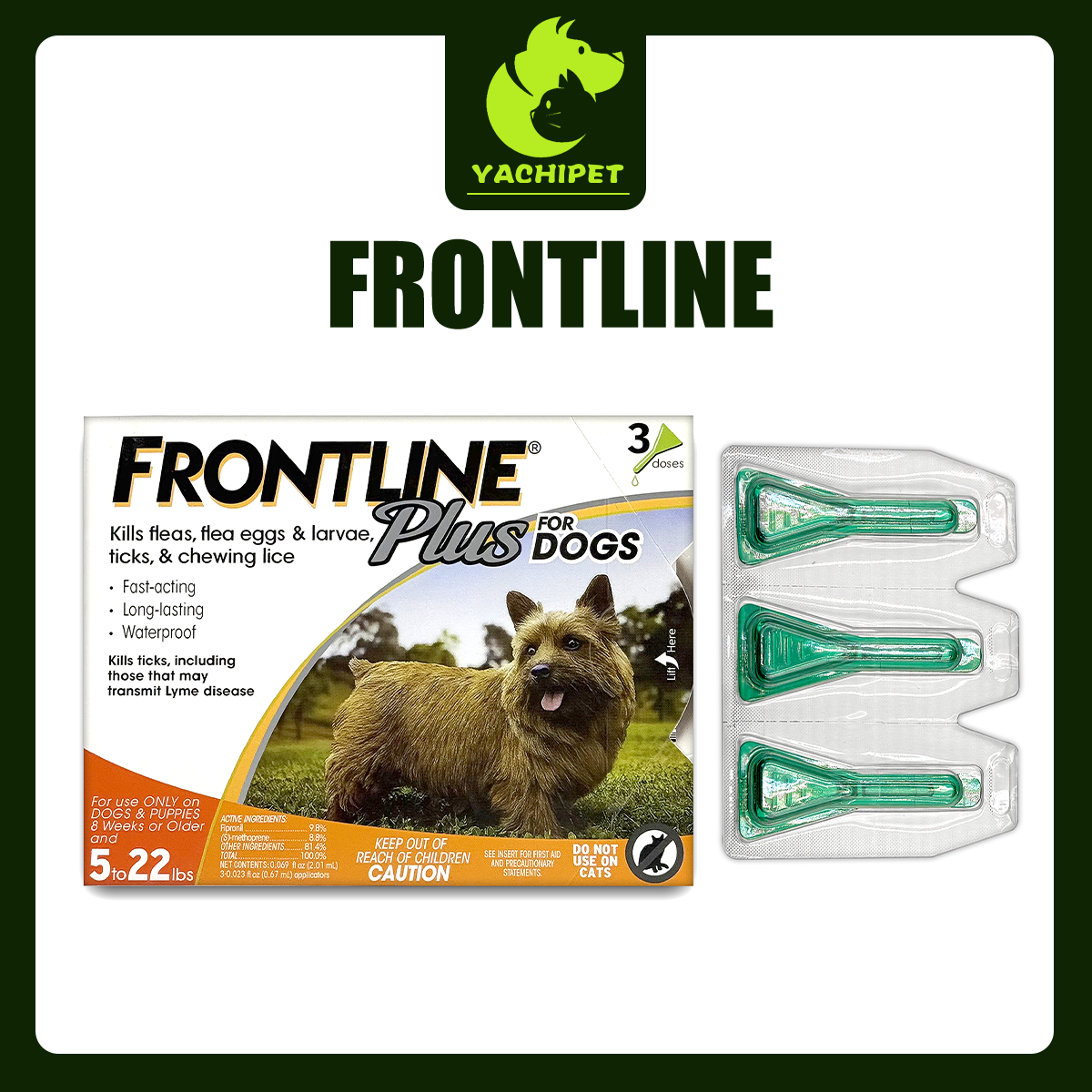 Frontline Plus for Dogs (5-22 lbs) – Flea, Tick, and Lice Treatment – 3 Doses